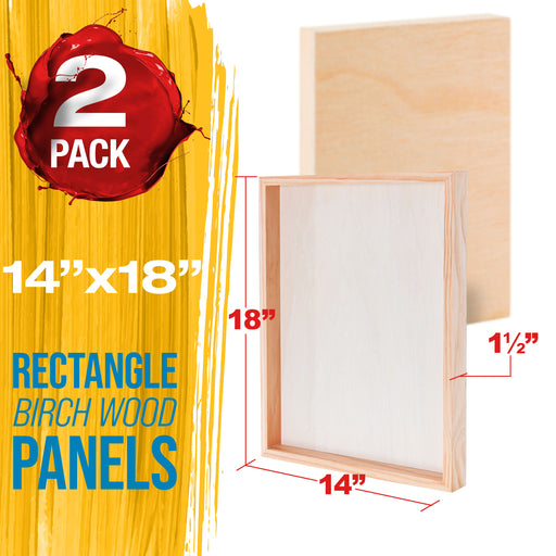 Unfinished Cradled Wood Panels for Painting, 2 Pack of 12x16 inch - Gallery Birch Wooden Canvas Boards 1-1/2" Deep - Mixed-Media Craft, Acrylic, Oil, Encaustic, Paint Pouring