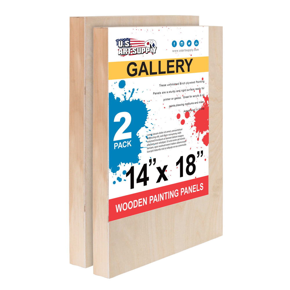 14" x 18" Birch Wood Paint Pouring Panel Boards, Gallery 1-1/2" Deep Cradle (2 Pack) - Artist Depth Wooden Wall Canvases - Painting, Acrylic, Oil