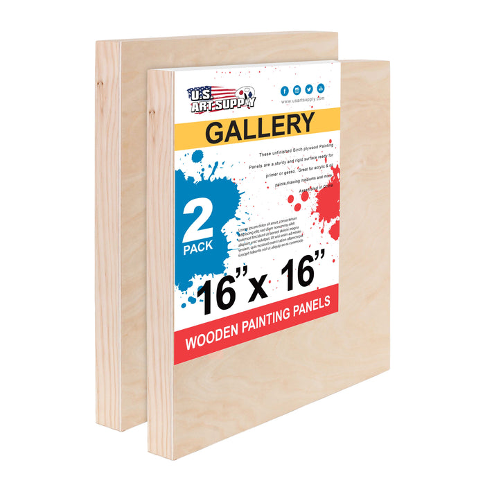 16" x 16" Birch Wood Paint Pouring Panel Boards, Gallery 1-1/2" Deep Cradle (2 Pack) - Artist Depth Wooden Wall Canvases - Painting, Acrylic, Oil