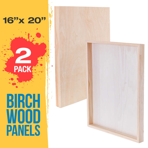 16" x 20" Birch Wood Paint Pouring Panel Boards, Gallery 1-1/2" Deep Cradle (2 Pack) - Artist Depth Wooden Wall Canvases - Painting, Acrylic, Oil