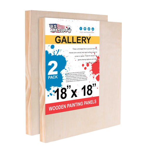 18" x 18" Birch Wood Paint Pouring Panel Boards, Gallery 1-1/2" Deep Cradle (2 Pack) - Artist Depth Wooden Wall Canvases - Painting, Acrylic, Oil