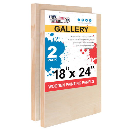 18" x 24" Birch Wood Paint Pouring Panel Boards, Gallery 1-1/2" Deep Cradle (2 Pack) - Artist Depth Wooden Wall Canvases - Painting, Acrylic, Oil