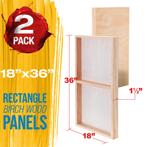 Unfinished Cradled Wood Panels for Painting, 2 Pack of 18x36 inch - Gallery Birch Wooden Canvas Boards 1-1/2" Deep - Mixed-Media Craft, Acrylic, Oil, Encaustic, Paint Pouring