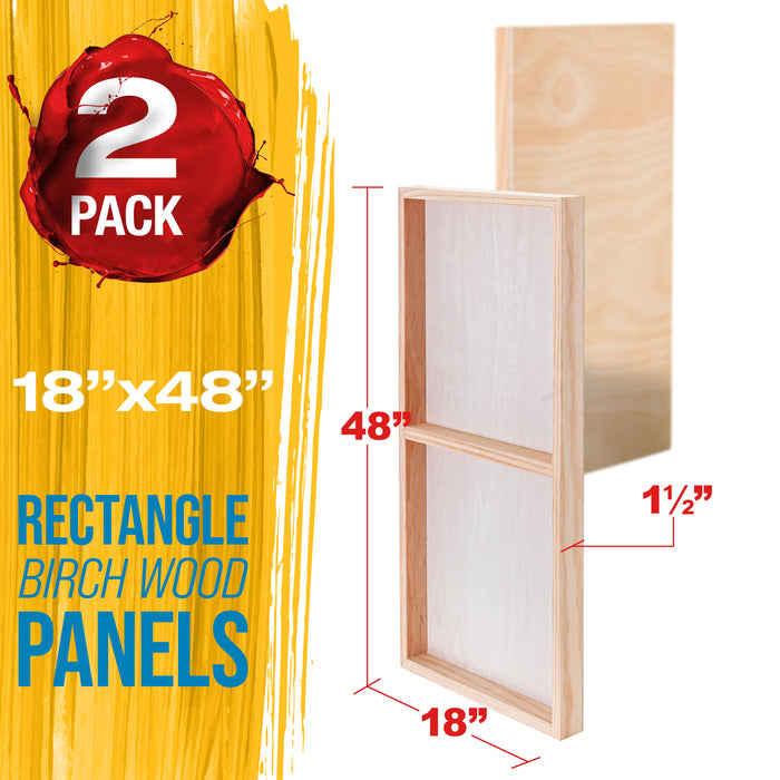 Unfinished Cradled Wood Panels for Painting, 2 Pack of 18x48 inch - Gallery Birch Wooden Canvas Boards 1-1/2" Deep - Mixed-Media Craft, Acrylic, Oil, Encaustic, Paint Pouring