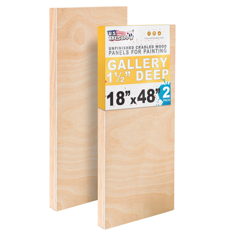Unfinished Cradled Wood Panels for Painting, 2 Pack of 18x48 inch - Gallery Birch Wooden Canvas Boards 1-1/2" Deep - Mixed-Media Craft, Acrylic, Oil, Encaustic, Paint Pouring