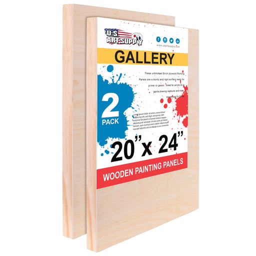 20" x 24" Birch Wood Paint Pouring Panel Boards, Gallery 1-1/2" Deep Cradle (2 Pack) - Artist Depth Wooden Wall Canvases - Painting, Acrylic, Oil