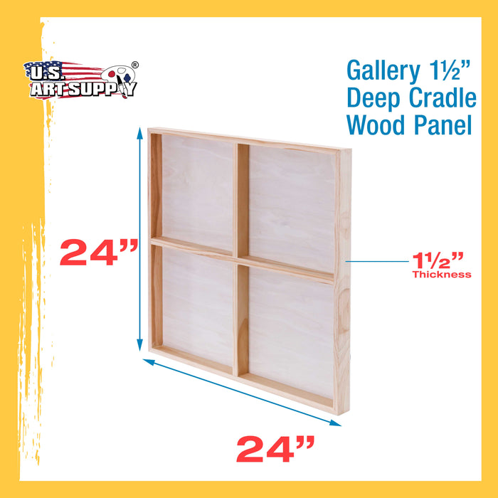 24" x 24" Birch Wood Paint Pouring Panel Boards, Gallery 1-1/2" Deep Cradle (2 Pack) - Artist Depth Wooden Wall Canvases - Painting, Acrylic, Oil