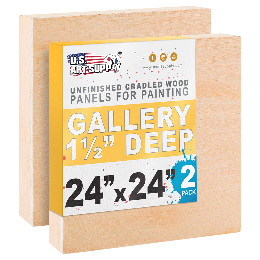 Unfinished Cradled Wood Panels for Painting, 2 Pack of 24x24 inch - Gallery Birch Wooden Canvas Boards 1-1/2" Deep - Mixed-Media Craft, Acrylic, Oil, Encaustic, Paint Pouring