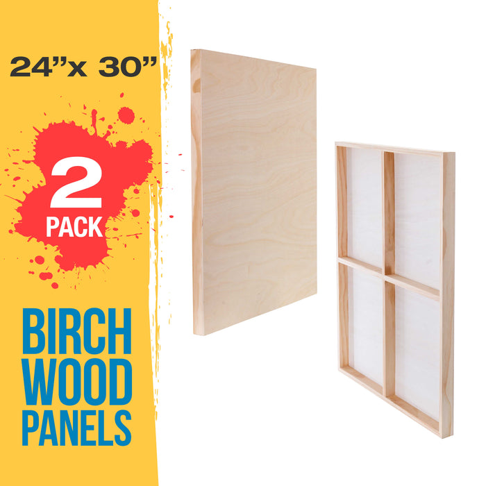 24" x 30" Birch Wood Paint Pouring Panel Boards, Gallery 1-1/2" Deep Cradle (2 Pack) - Artist Depth Wooden Wall Canvases - Painting, Acrylic, Oil