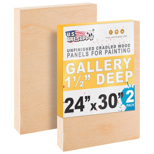 Unfinished Cradled Wood Panels for Painting, 2 Pack of 24x30 inch - Gallery Birch Wooden Canvas Boards 1-1/2" Deep - Mixed-Media Craft, Acrylic, Oil, Encaustic, Paint Pouring