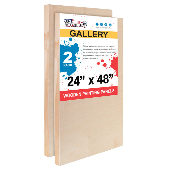 24" x 48" Birch Wood Paint Pouring Panel Boards, Gallery 1-1/2" Deep Cradle (Pack of 2) - Artist Depth Wooden Wall Canvases - Painting, Acrylic, Oil