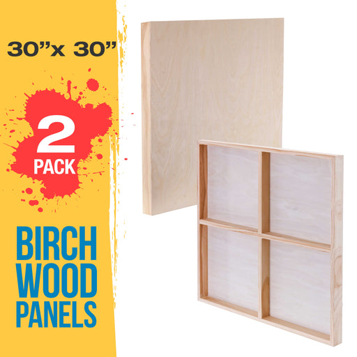 30" x 30" Birch Wood Paint Pouring Panel Boards, Gallery 1-1/2" Deep Cradle (2 Pack) - Artist Depth Wooden Wall Canvases - Painting, Acrylic, Oil
