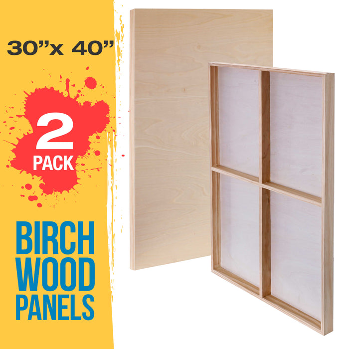 30" x 40" Birch Wood Paint Pouring Panel Boards, Gallery 1-1/2" Deep Cradle (Pack of 2) - Artist Depth Wooden Wall Canvases - Painting Acrylic, Oil