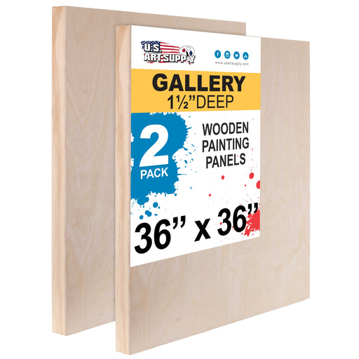 36" x 36" Birch Wood Paint Pouring Panel Boards, Gallery 1-1/2" Deep Cradle (2 Pack) - Artist Depth Wooden Wall Canvases - Painting, Acrylic, Oil