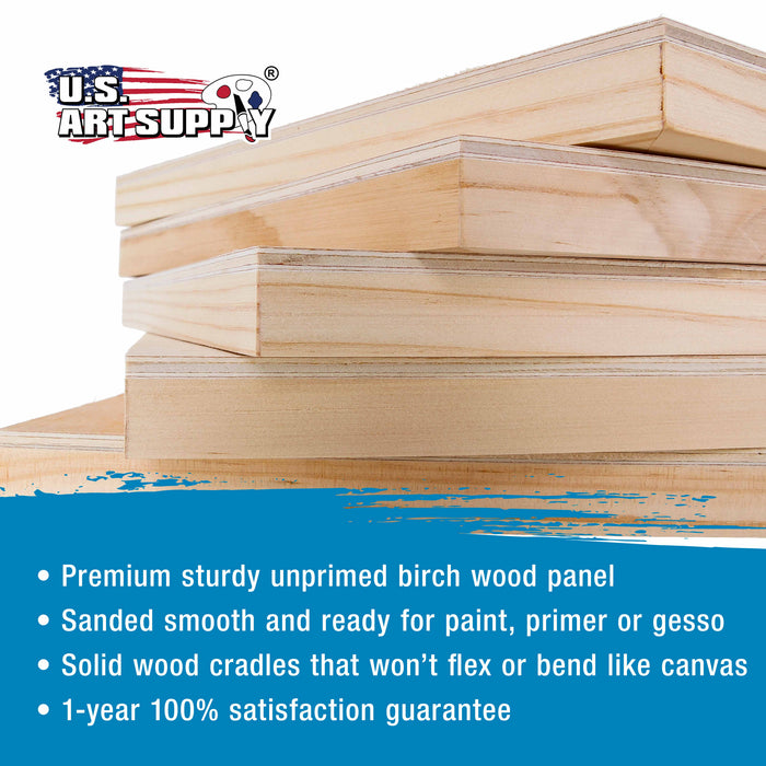 4" x 4" Birch Wood Paint Pouring Panel Boards, Studio 3/4" Deep Cradle (Pack of 5) - Artist Wooden Wall Canvases - Painting Mixed-Media, Acrylic, Oil