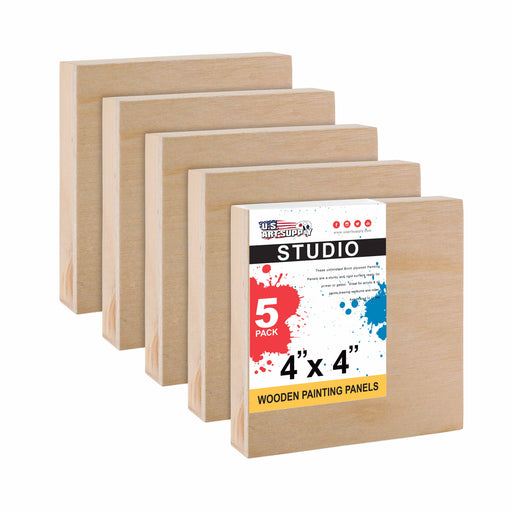 4" x 4" Birch Wood Paint Pouring Panel Boards, Studio 3/4" Deep Cradle (Pack of 5) - Artist Wooden Wall Canvases - Painting Mixed-Media, Acrylic, Oil