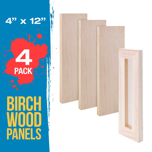 4" x 12" Birch Wood Paint Pouring Panel Boards, Studio 3/4" Deep Cradle (Pack of 4) - Artist Wooden Wall Canvases - Painting Mixed-Media, Acrylic, Oil