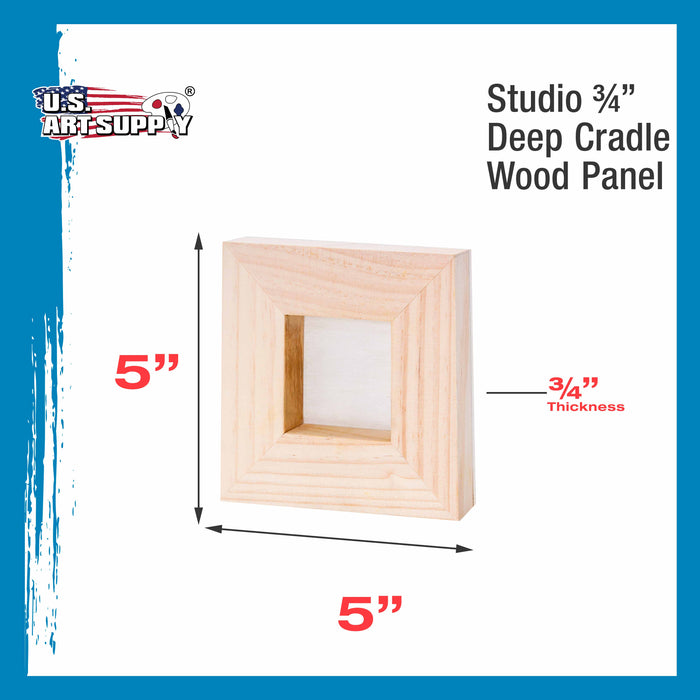 5" x 5" Birch Wood Paint Pouring Panel Boards, Studio 3/4" Deep Cradle (Pack of 5) - Artist Wooden Wall Canvases - Painting Mixed-Media, Acrylic, Oil