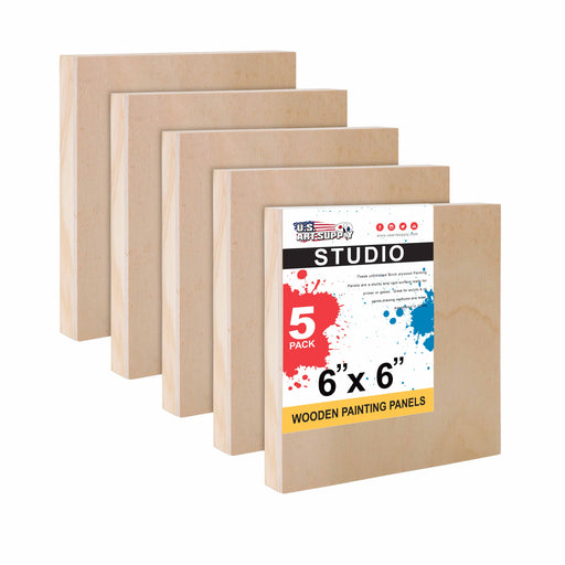 6" x 6" Birch Wood Paint Pouring Panel Boards, Studio 3/4" Deep Cradle (Pack of 5) - Artist Wooden Wall Canvases - Painting Mixed-Media, Acrylic, Oil