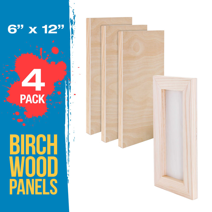 6" x 12" Birch Wood Paint Pouring Panel Boards, Studio 3/4" Deep Cradle (Pack of 4) - Artist Wooden Wall Canvases - Painting Mixed-Media, Acrylic