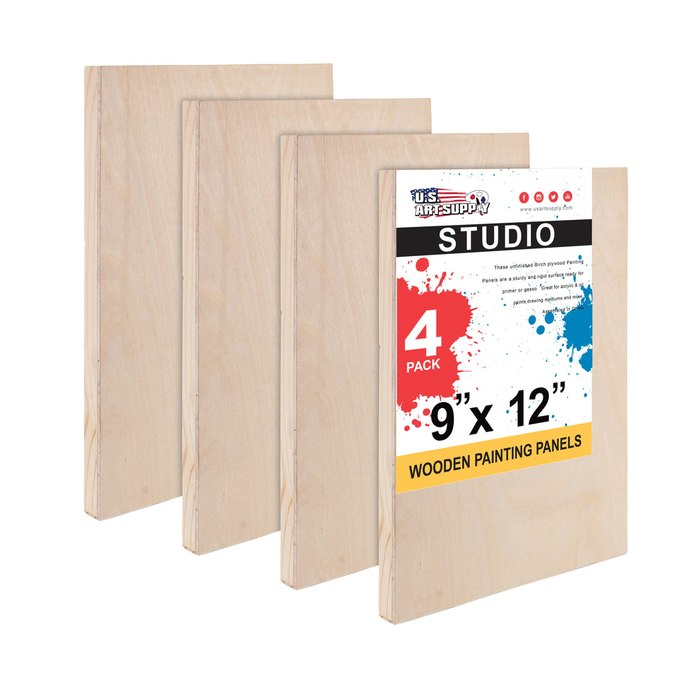 Unfinished Cradled Wood Panels for Painting, 4 Pack of 9x12 inch - Studio Birch Wooden Canvas Boards 3/4" Deep - Mixed-Media Craft, Acrylic, Oil, Encaustic, Paint Pouring Panel Board