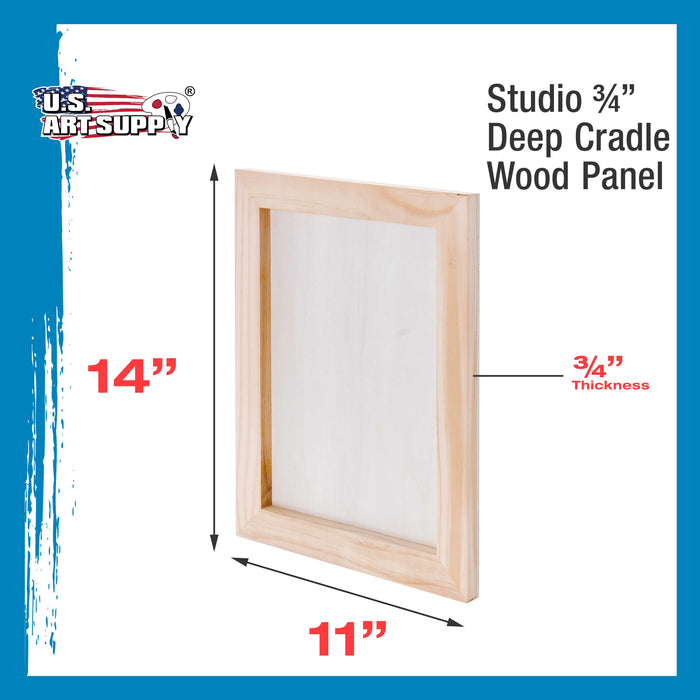 Unfinished Cradled Wood Panels for Painting, 3 Pack of 11x14 inch - Studio Birch Wooden Canvas Boards 3/4" Deep - Mixed-Media Craft, Acrylic, Oil, Encaustic, Paint Pouring Panel Board
