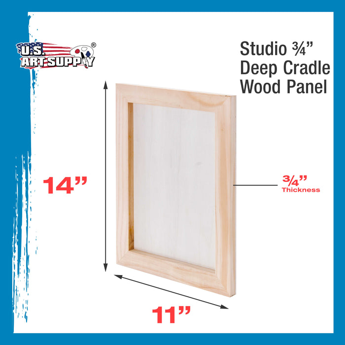 11" x 14" Birch Wood Paint Pouring Panel Boards, Studio 3/4" Deep Cradle (Pack of 3) - Artist Wooden Wall Canvases - Painting Mixed-Media, Acrylic