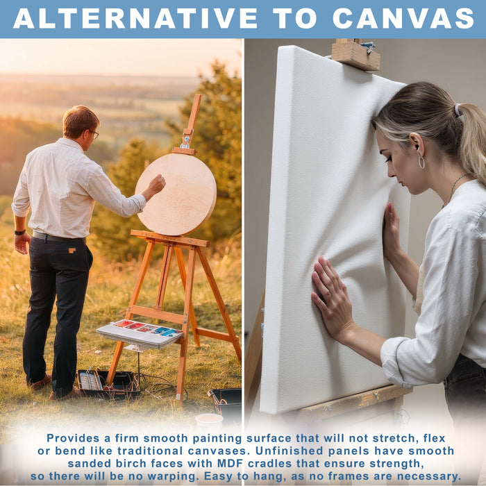 12" Round Unfinished Cradled Wood Panels for Painting, Studio 3/4" Deep (3 Pack) - Artist Depth Wooden Wall Canvases - Mixed-Media Craft, Acrylic, Oil, Encaustic, Paint Pouring