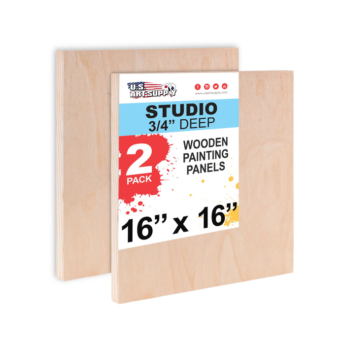 16" x 16" Birch Wood Paint Pouring Panel Boards, Studio 3/4" Deep Cradle (Pack of 2) - Artist Wooden Wall Canvases - Painting Mixed-Media, Acrylic