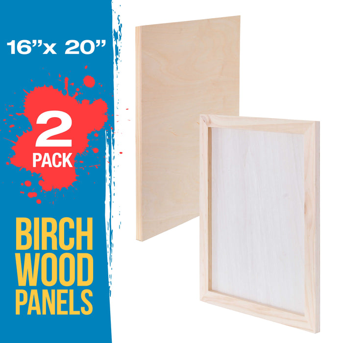 16" x 20" Birch Wood Paint Pouring Panel Boards, Studio 3/4" Deep Cradle (Pack of 2) - Artist Wooden Wall Canvases - Painting Mixed-Media, Acrylic