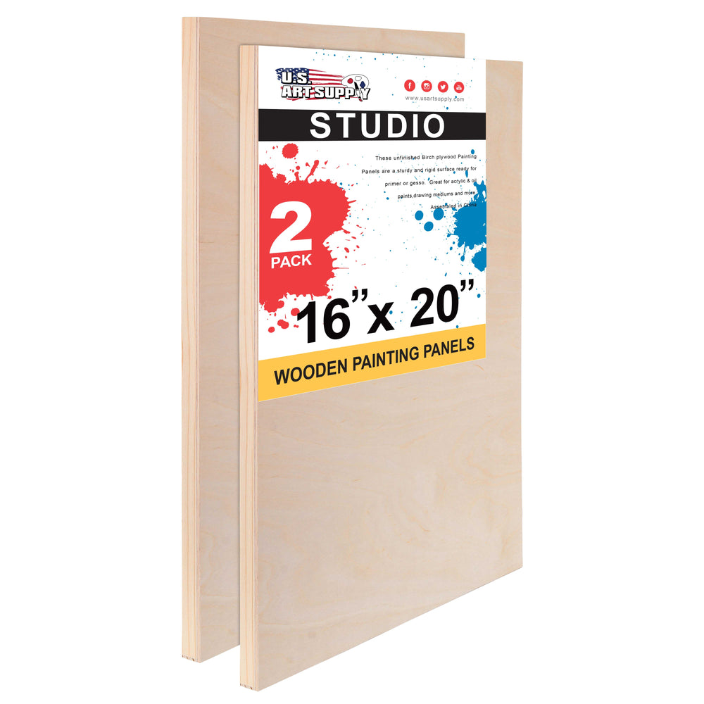 U.S. Art Supply 16 x 16 Birch Wood Paint Pouring Panel Boards, Gallery 1-1/2 Deep Cradle (Pack of 2) - Artist Depth Wooden Wall Canvases - Painting