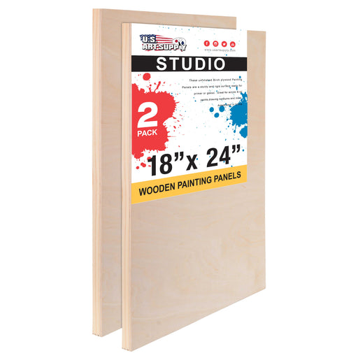 18" x 24" Birch Wood Paint Pouring Panel Boards, Studio 3/4" Deep Cradle (Pack of 2) - Artist Wooden Wall Canvases - Painting, Acrylic, Oil