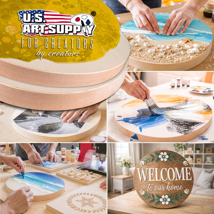 8" Round Unfinished Cradled Wood Panels for Painting, Studio 3/4" Deep (3 Pack) - Artist Depth Wooden Wall Canvases - Mixed-Media Craft, Acrylic, Oil, Encaustic, Paint Pouring