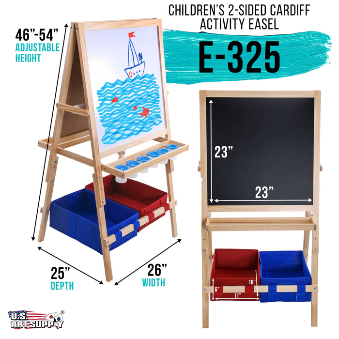 Children's Cardiff Double-Sided Art Activity Easel with Chalkboard, Dry Erase Board, Paper Roll, 6 No-Spill Cups, 2 Storage Bins, 2 Trays - Kids Paint