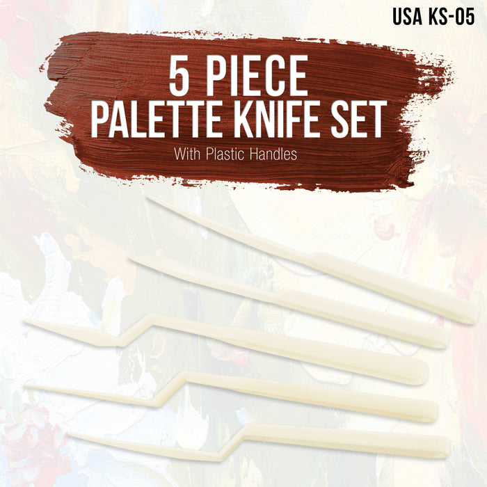 U.S. Art Supply 5-Piece Plastic Artist Spatula Palette Knife Set - Mix, Spread, Apply Oil and Acrylic Paints on Painting Canvases, Spread Cake Icing