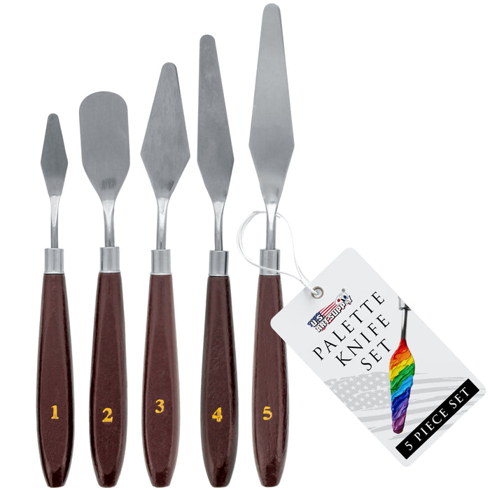5-Piece Stainless Steel Palette Knife Set for Acrylic Painting - Paint Spatula Tools for Oil, Canvas Art - Painting Knives for Mixing, Texturing - Pallet Knives for Art & Cake