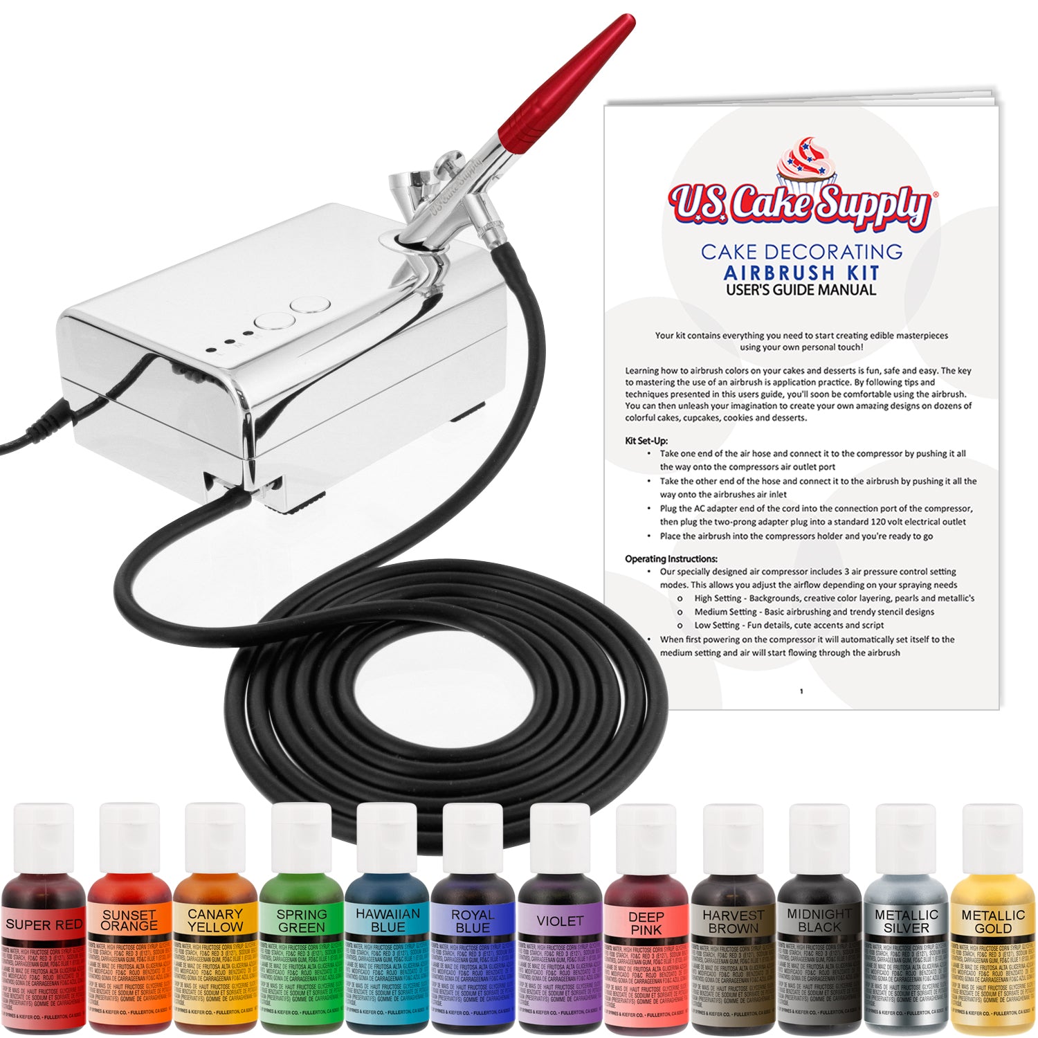 Cake Decorating Airbrush Kit 12 Vivid Airbrush Food Colors – TCP