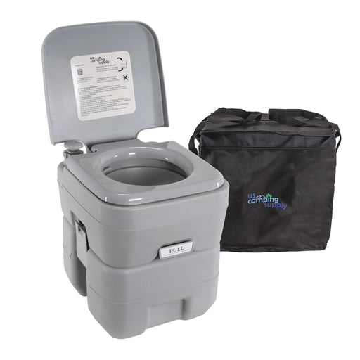 Portable Toilet with Carry Bag, 5.3 Gallon Waste Tank - Compact Indoor Outdoor Dual Outlet Commode - Travel, Camping, RV, Boating, Fishing - Traveling Bathroom, Water Flush Pump