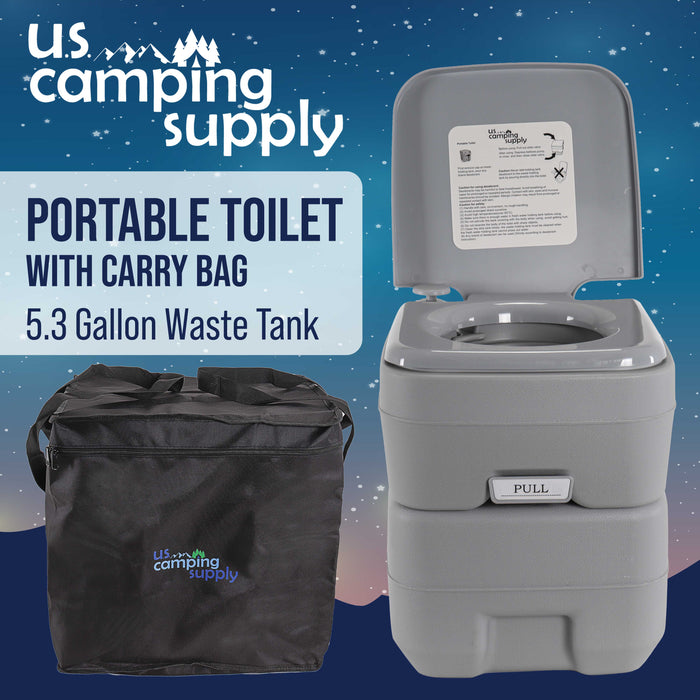 Portable Toilet with Carry Bag, 5.3 Gallon Waste Tank - Compact Indoor Outdoor Dual Outlet Commode - Travel, Camping, RV, Boating, Fishing - Traveling Bathroom, Water Flush Pump