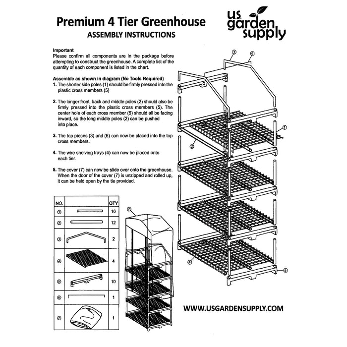 Premium 4 Tier Greenhouse, 27" Long x 19" Wide x 63" High - Grow Seeds & Seedlings, Tend Potted Plants