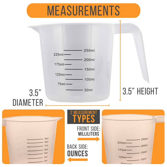 U.S. Kitchen Supply - 16 oz (500 ml) Plastic Graduated Measuring Cups with Pitcher Handles (Pack of 6), 2 Cup Capacity, Ounce ml Markings Measure Mix