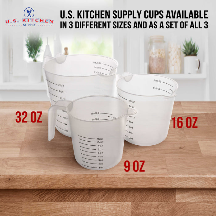 U.S. Kitchen Supply® - 16 oz (500 ml) Plastic Graduated Measuring Cups with Pitcher Handles (Pack of 6), 2 Cup Capacity, Ounce ML Markings Measure Mix