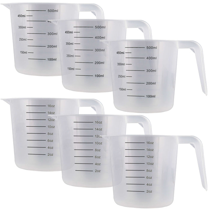 U.S. Kitchen Supply® - 16 oz (500 ml) Plastic Graduated Measuring Cups with Pitcher Handles (Pack of 6), 2 Cup Capacity, Ounce ML Markings Measure Mix