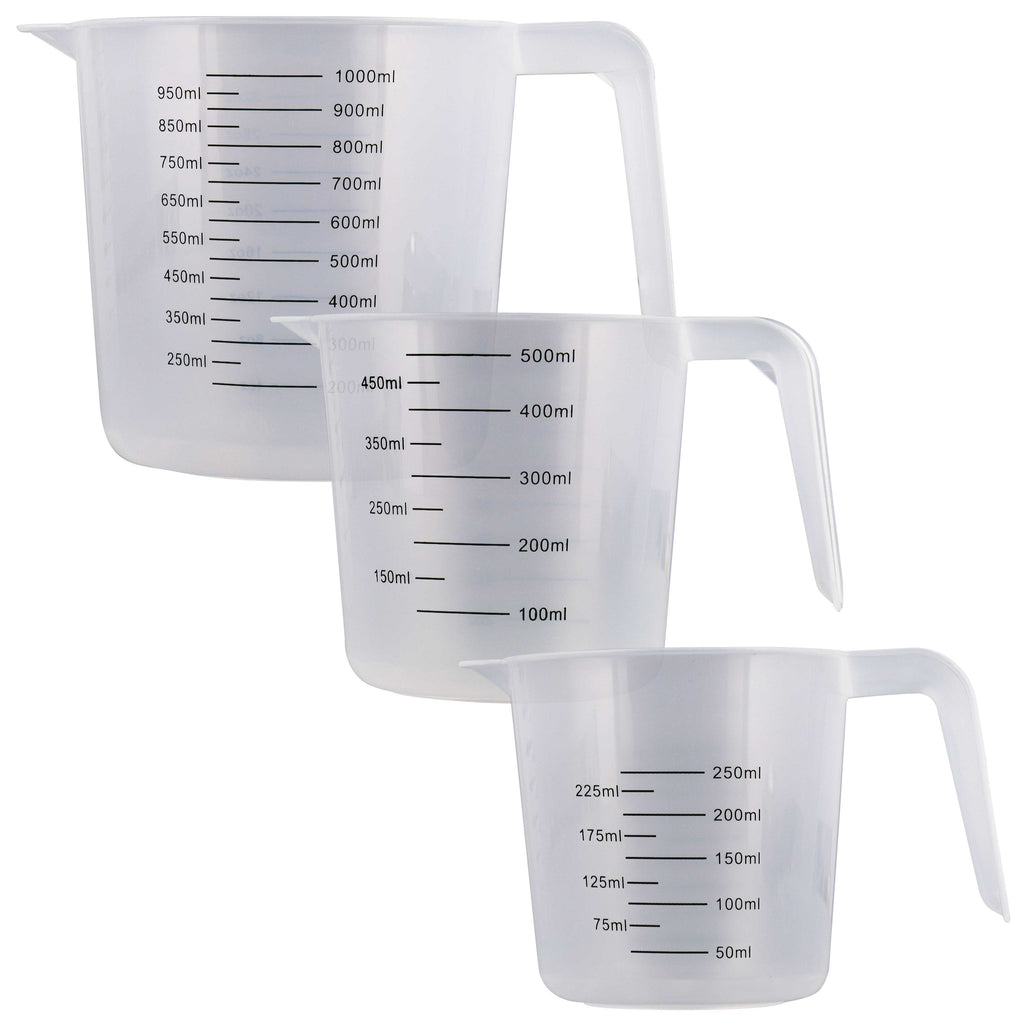 RW Base 1 Pint Measuring Jars, 10 Durable Measuring Beakers - Metric and Imperial Units, V-Shaped Spout, Clear Plastic Measuring Cups, Handle with Thu