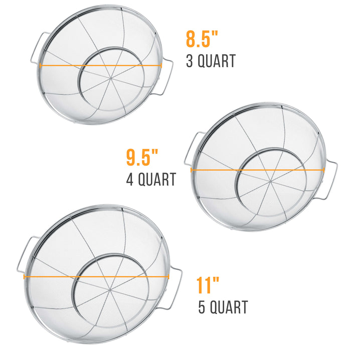 U.S. Kitchen Supply Set of 3 Stainless Steel Colander Strainers Net Baskets 5, 4, & 3-Quart - Colander with Handles & Resting Base - Stainless Steel Sieve, Mesh Strainers and Colanders for Kitchen