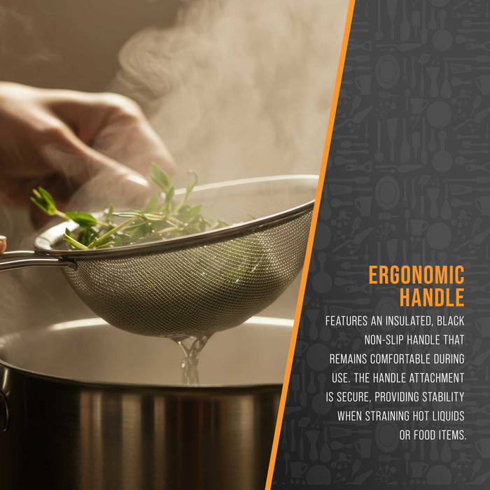 U.S. Kitchen Supply Set of 4 Stainless Steel Strainers - 4", 4.5", 5.5" & 8" Sizes - Comfortable Non Slip Heat Resistant Grip Handles - Fine Mesh Stainless Steel Sieve for Kitchen