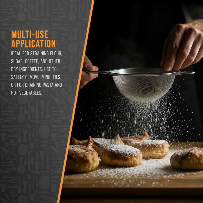 U.S. Kitchen Supply Set of 4 Stainless Steel Strainers - 4", 4.5", 5.5" & 8" Sizes - Fine Mesh Stainless Steel Sieve for Kitchen Food Products