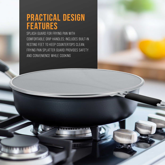 3-Piece Stainless Steel Splatter Guard Set (13", 11.5", 9.5") Fine Mesh Cover, Grease & Oil, Splatter Screen for Frying Pan, Cooking Pots, with Resting Feet & Comfort Grip Handles