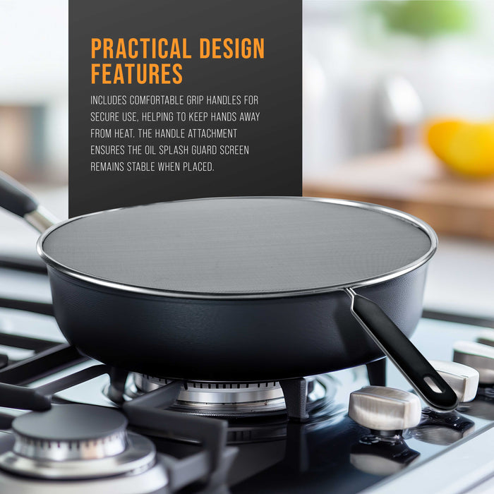 U.S. Kitchen Supply 3-Piece Stainless Steel Splatter Guard Set 13" Fine Mesh Cover, Grease & Oil, Splatter Screen for Frying Pan, Cooking Pots, with Comfort Grip Handles