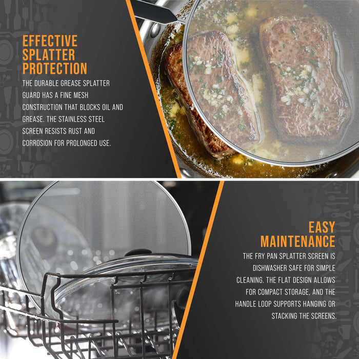 U.S. Kitchen Supply 3-Piece Stainless Steel Splatter Guard Set 13" Fine Mesh Cover, Grease & Oil, Splatter Screen for Frying Pan, Cooking Pots, with Comfort Grip Handles